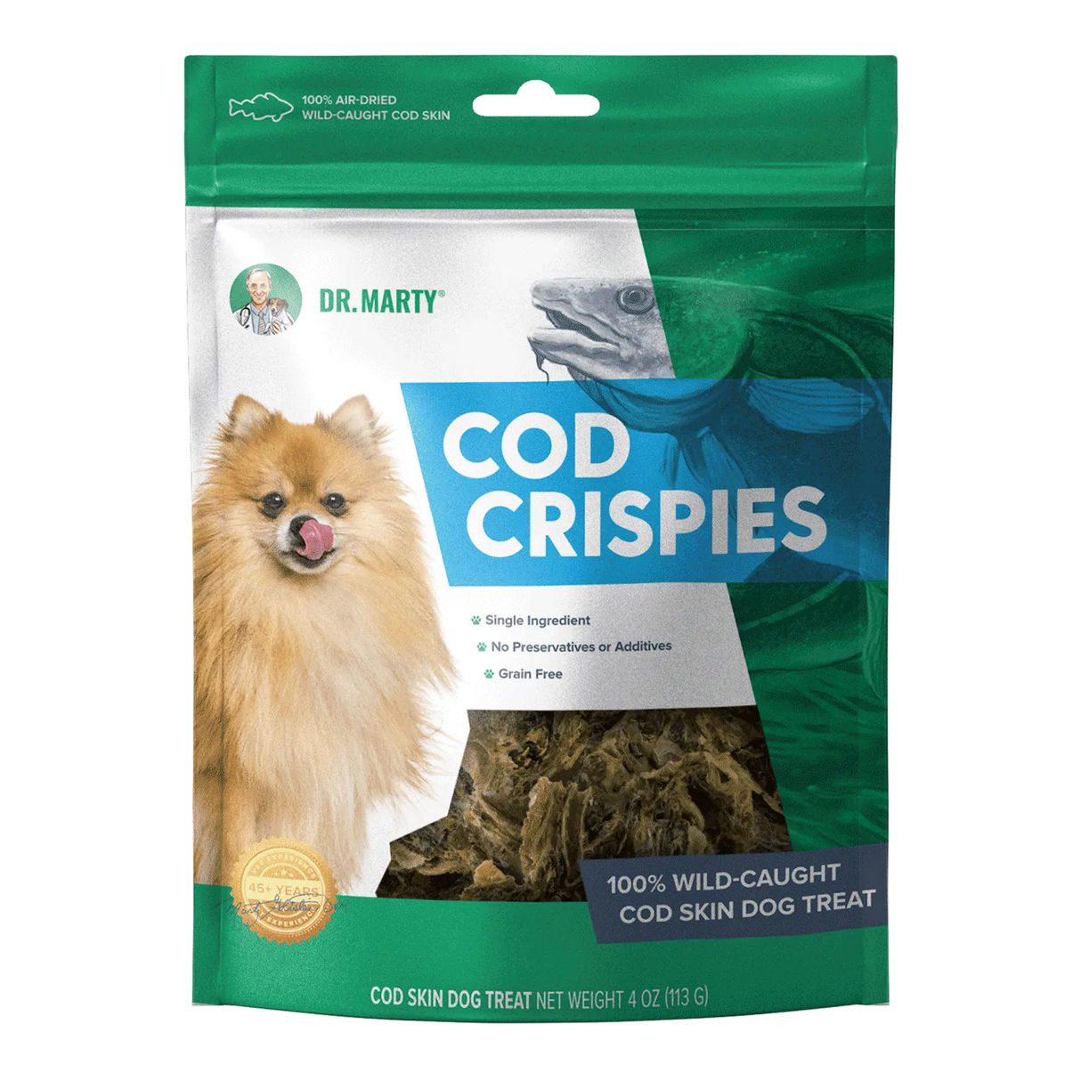 Dr Marty Cod Crispies Air Dried Wild Caught Cod Skin Dog Treats, 4oz