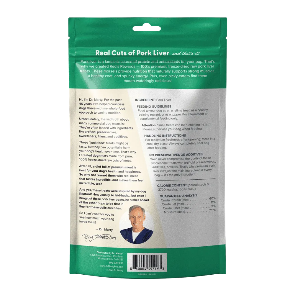 Dr Marty Red's Rewards Freeze Dried Pork Liver Dog Treats