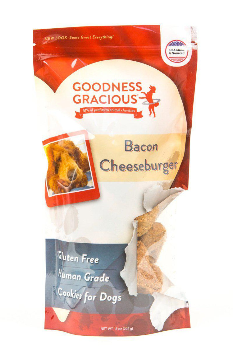 Goodness Gracious Human Grade Bacon Cheeseburger Biscuit Dog Treats, 8oz bag