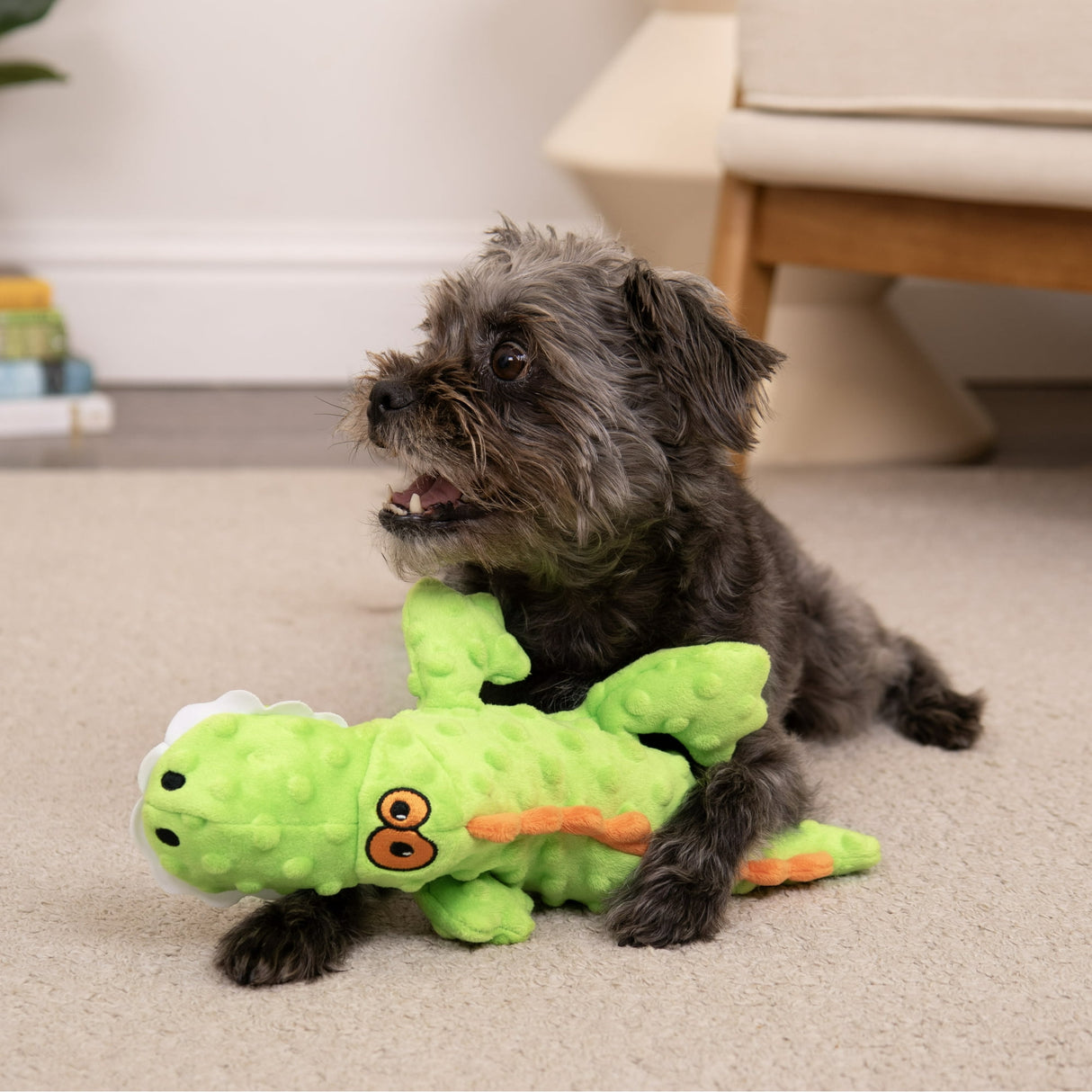 goDog Gator Durable Squeaky Plush Dog Toy, Green