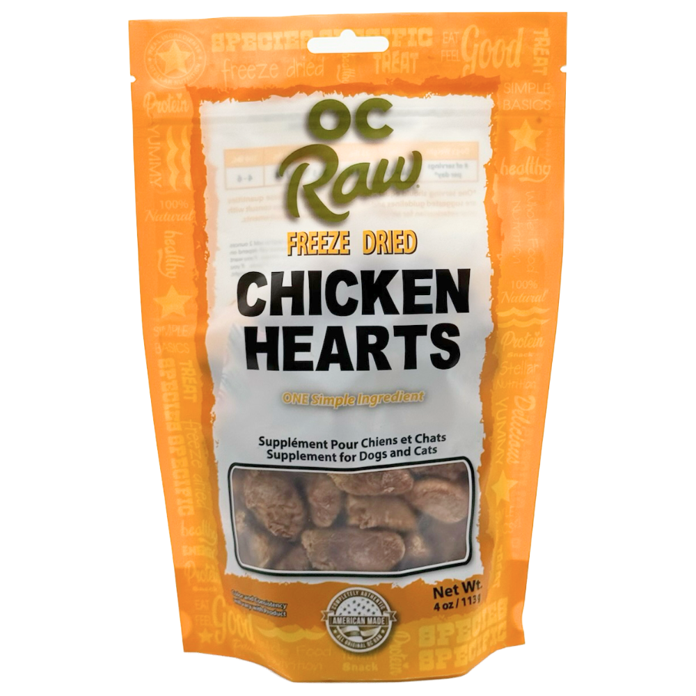 OC Raw Chicken Hearts Freeze Dried Dog Treats, 4oz