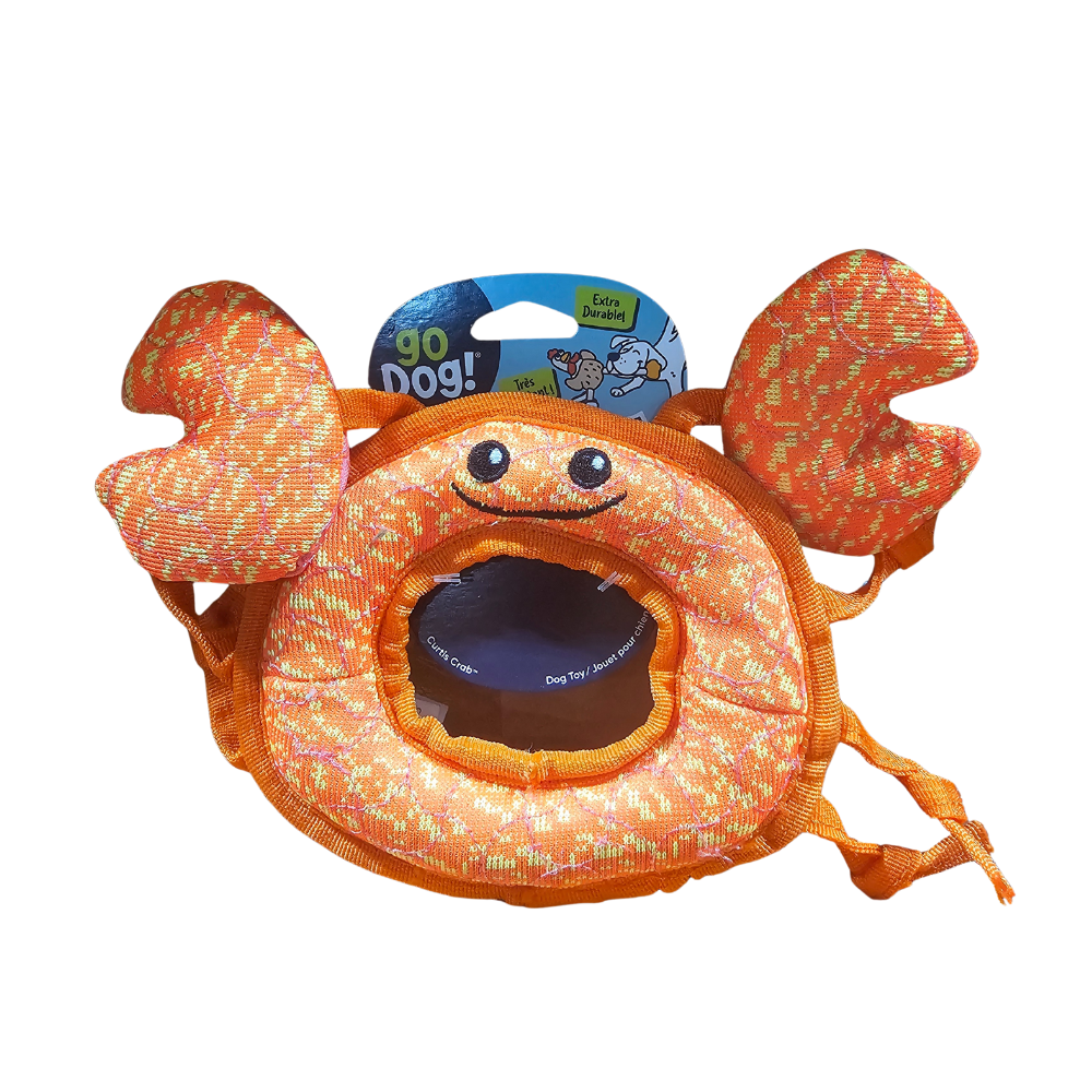 goDog Tough Guard Durable Squeaky Plush Dog Toy, Curtis Crab