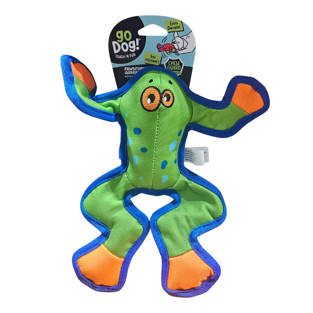 goDog Flap N' Fun Durable Squeaky Plush Dog Toy, Freddy Frog