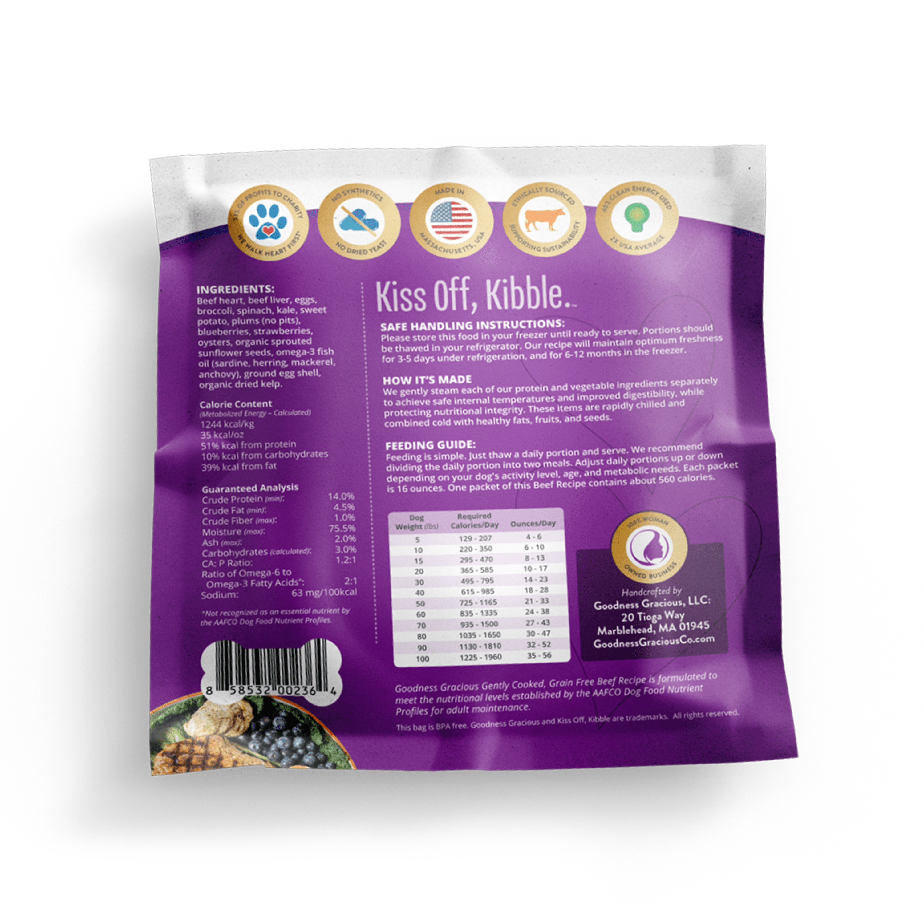 Goodness Gracious Human Grade Synthetic Free Beef Recipe Gently Cooked Frozen Dog Food