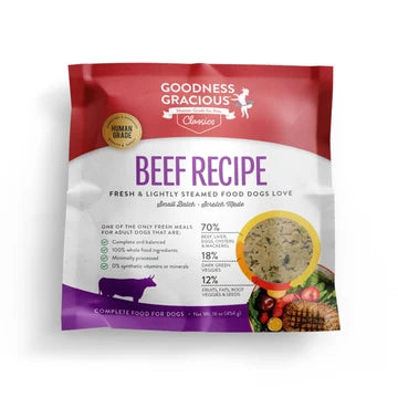 Goodness Gracious Human Grade Synthetic Free Beef Recipe Gently Cooked Frozen Dog Food