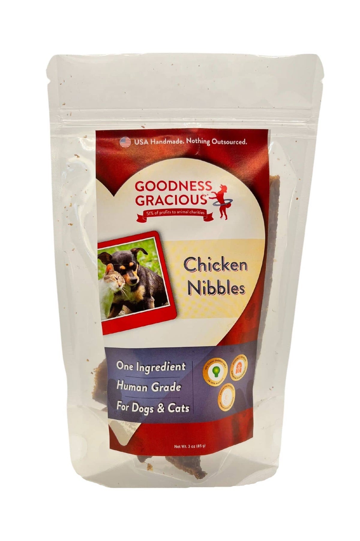 Goodness Gracious Human Grade Chicken Nibbles Jerky Dog Treats, 3oz bag