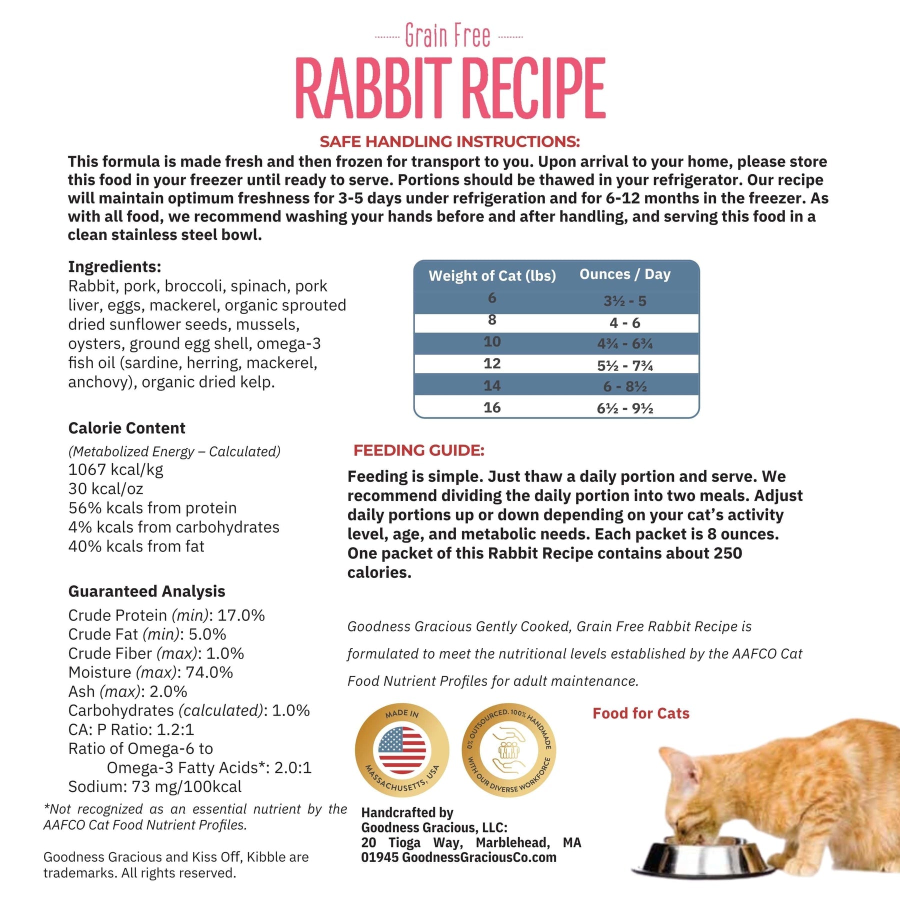 Goodness Gracious Human Grade Synthetic Free Rabbit Recipe Gently Cooked Frozen Cat Food, 5ct/10lb Case