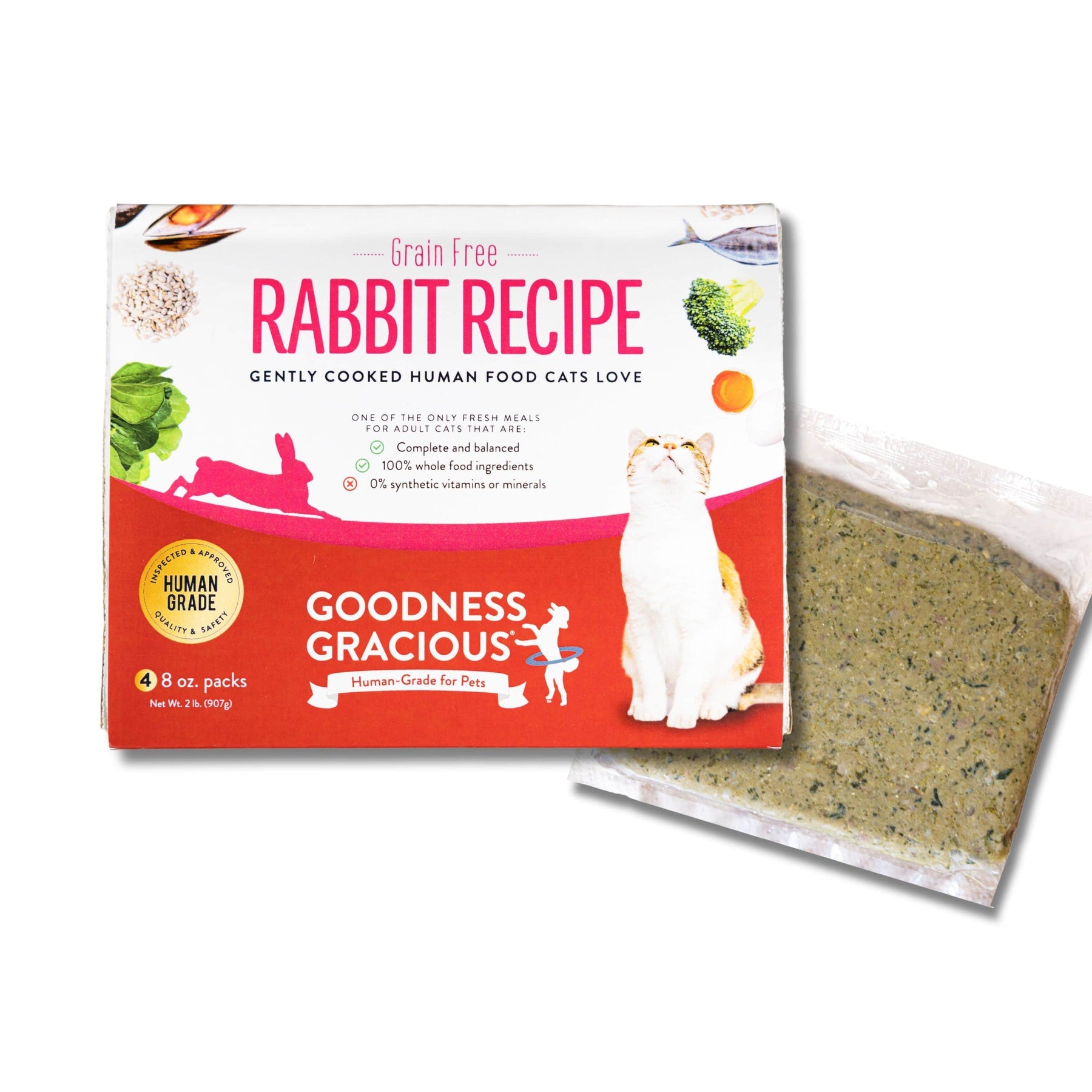 Goodness Gracious Human Grade Synthetic Free Rabbit Recipe Gently Cooked Frozen Cat Food, 5ct/10lb Case