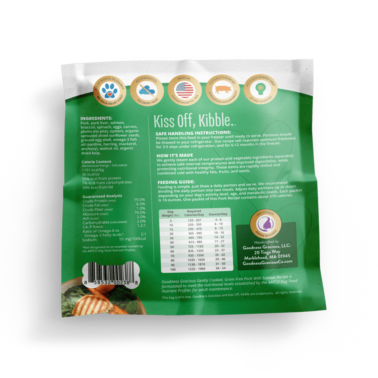 Goodness Gracious Human Grade Synthetic Free Pork with Salmon Recipe Gently Cooked Frozen Dog Food