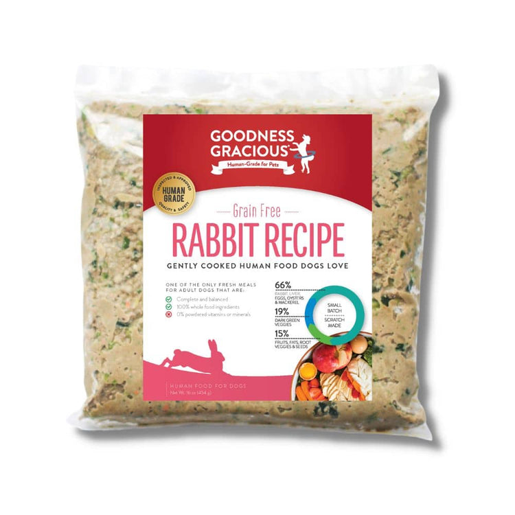 Goodness Gracious Human Grade Synthetic Free Rabbit Recipe Gently Cooked Frozen Dog Food, 24ct/24lb Case