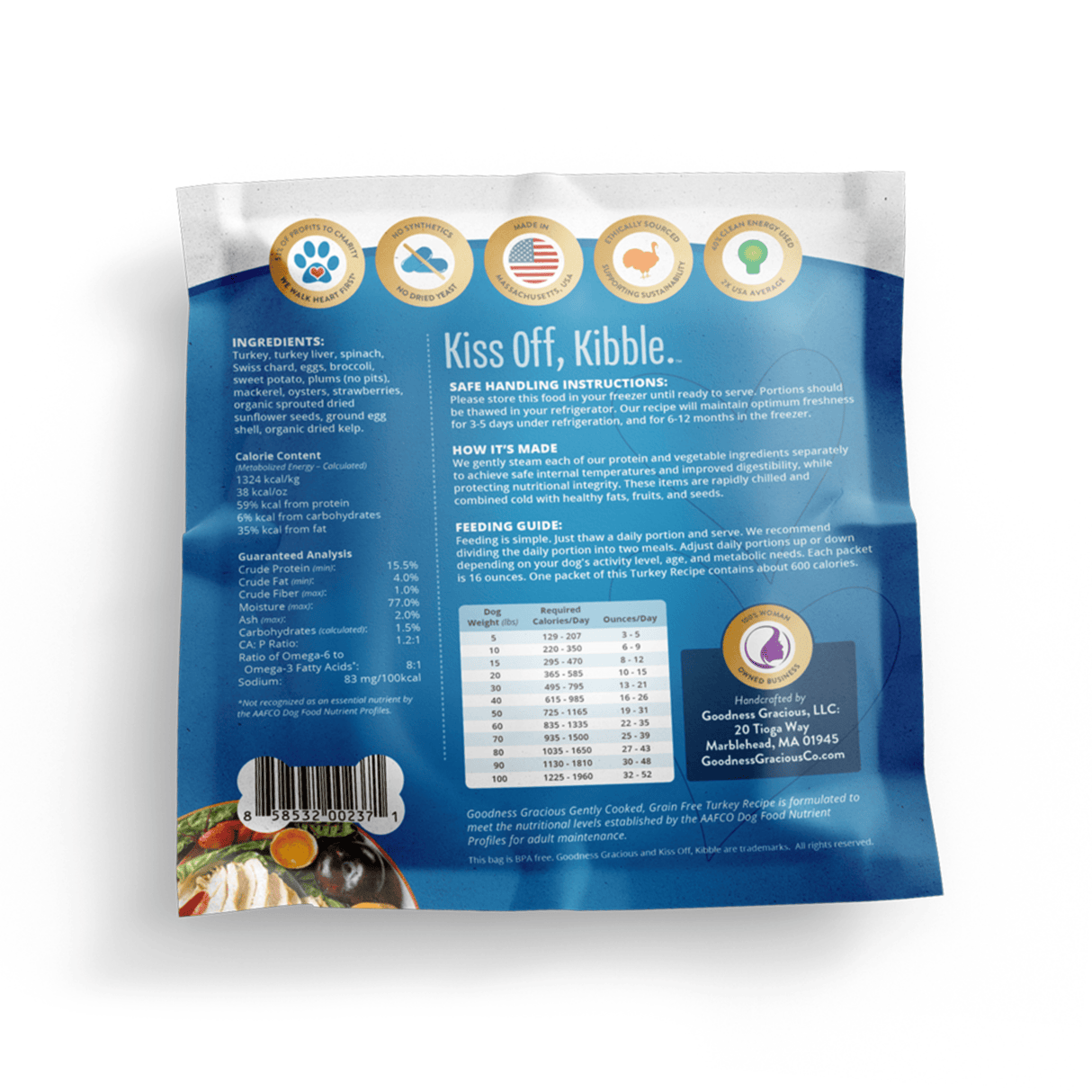 Goodness Gracious Human Grade Synthetic Free Turkey Recipe Gently Cooked Frozen Dog Food