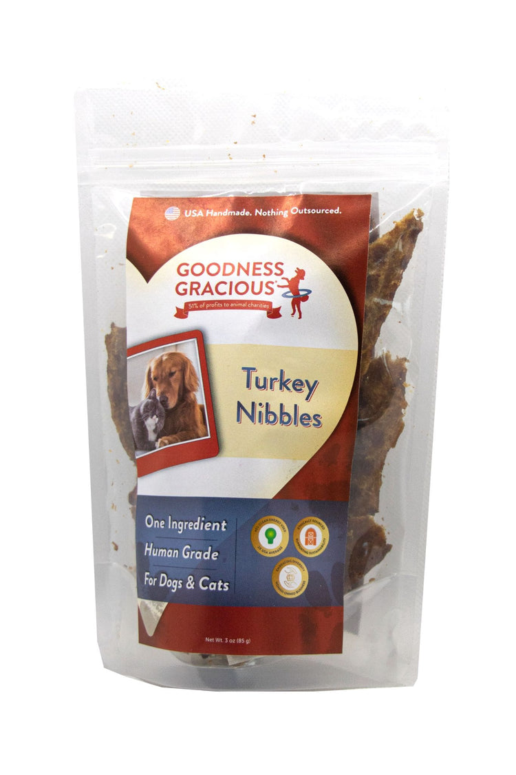 Goodness Gracious Human Grade Turkey Nibbles Jerky Dog Treats, 3oz bag