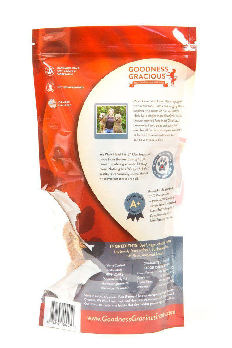 Goodness Gracious Human Grade Bacon Cheeseburger Biscuit Dog Treats, 8oz bag