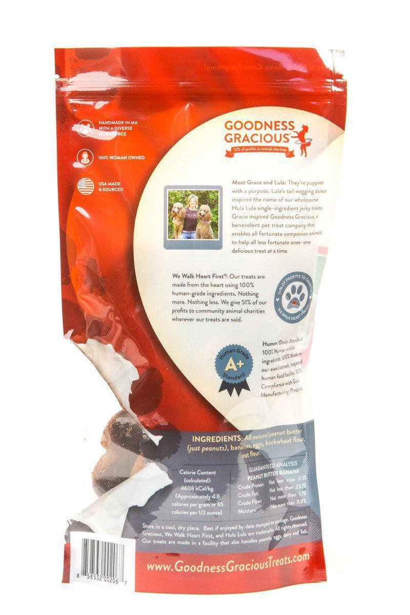 Goodness Gracious Human Grade Peanut Butter Banana Biscuit Dog Treats, 8oz bag