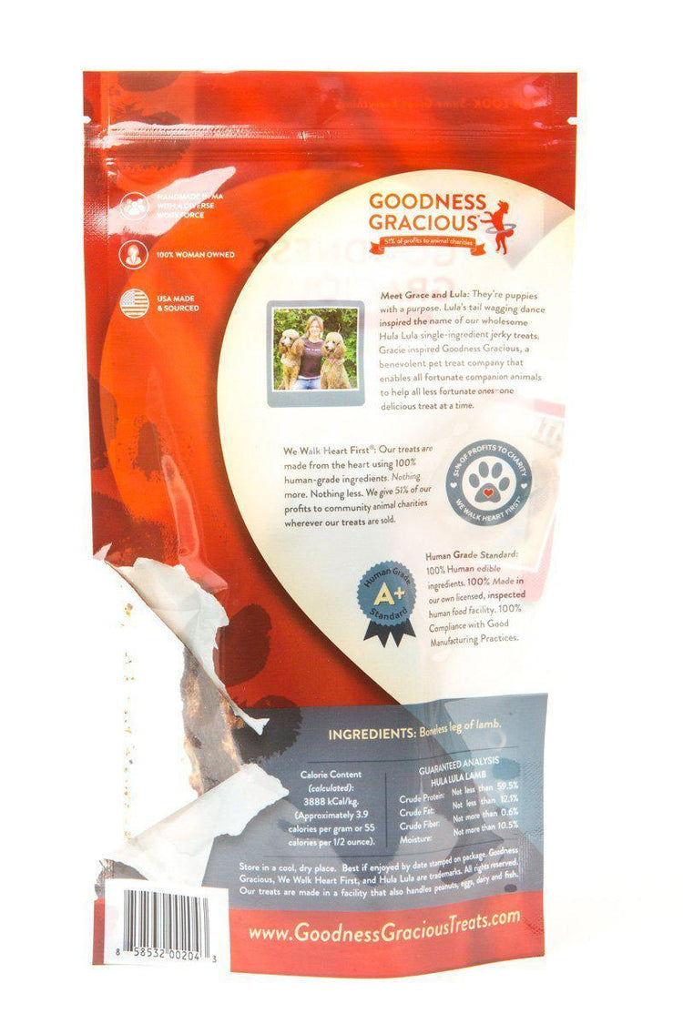 Goodness Gracious Hula Lula Human Grade Lamb Jerky Dog Treats, 3 oz bag