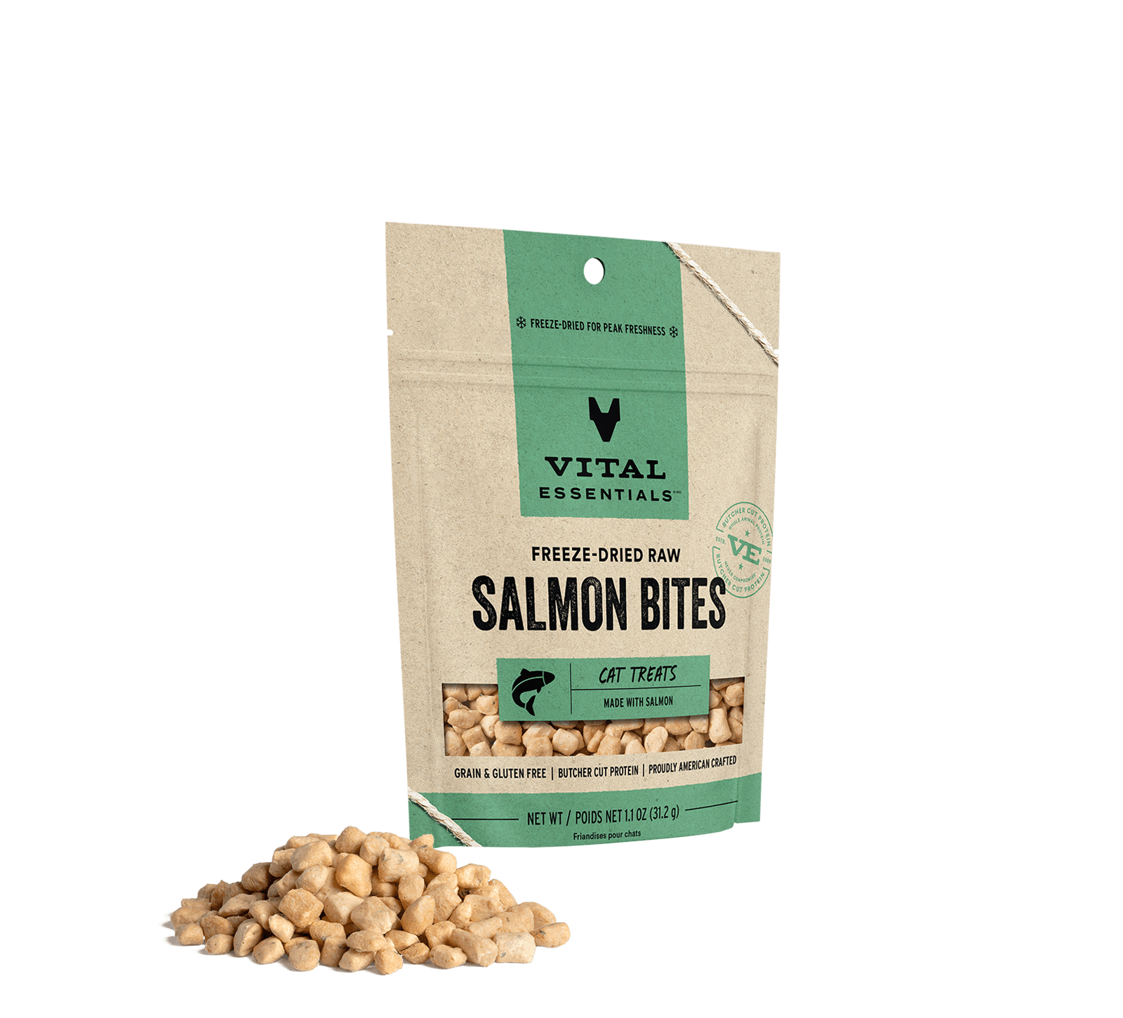 Vital Essentials Freeze-Dried Wild Alaskan Salmon Cat Treats, 1.1-oz bag