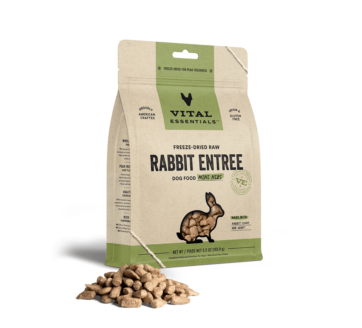 Vital Essentials Rabbit Mini Nibs Freeze Dried Raw Dog Food