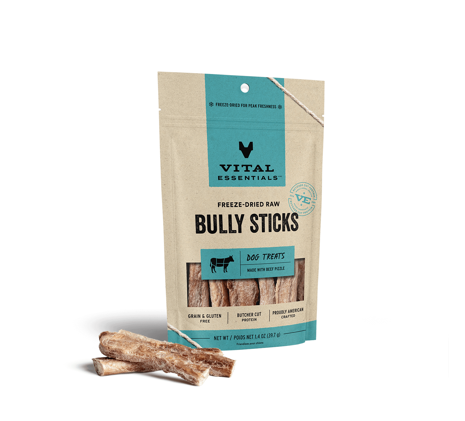 Vital Essentials Freeze Dried Beef Bully Sticks Dog Treats, 1.4oz