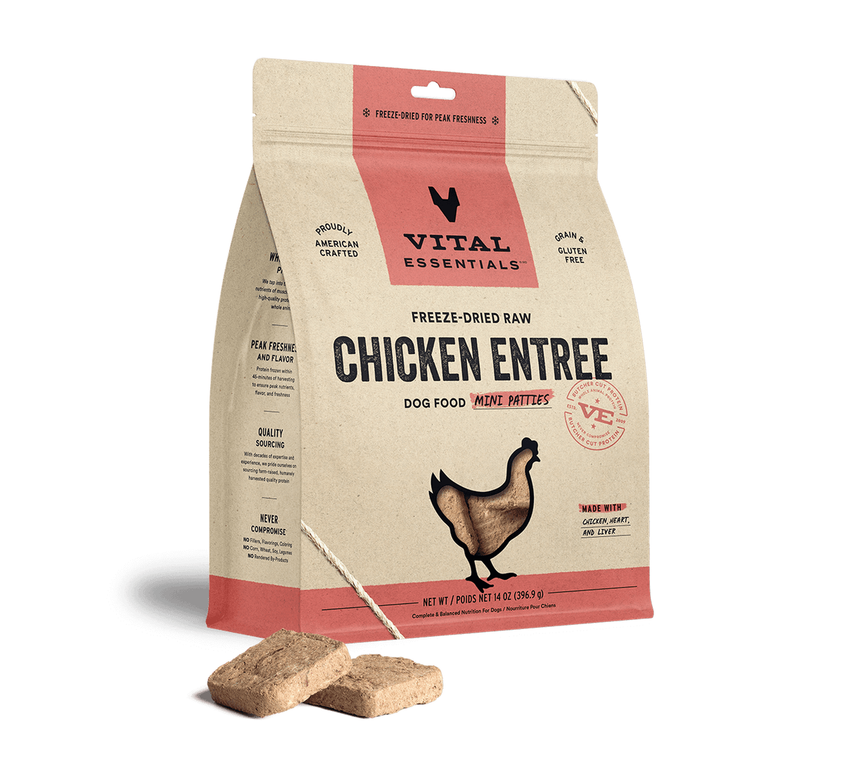 Vital Essentials Chicken Freeze-Dried Mini Patties Dog Food, 14oz