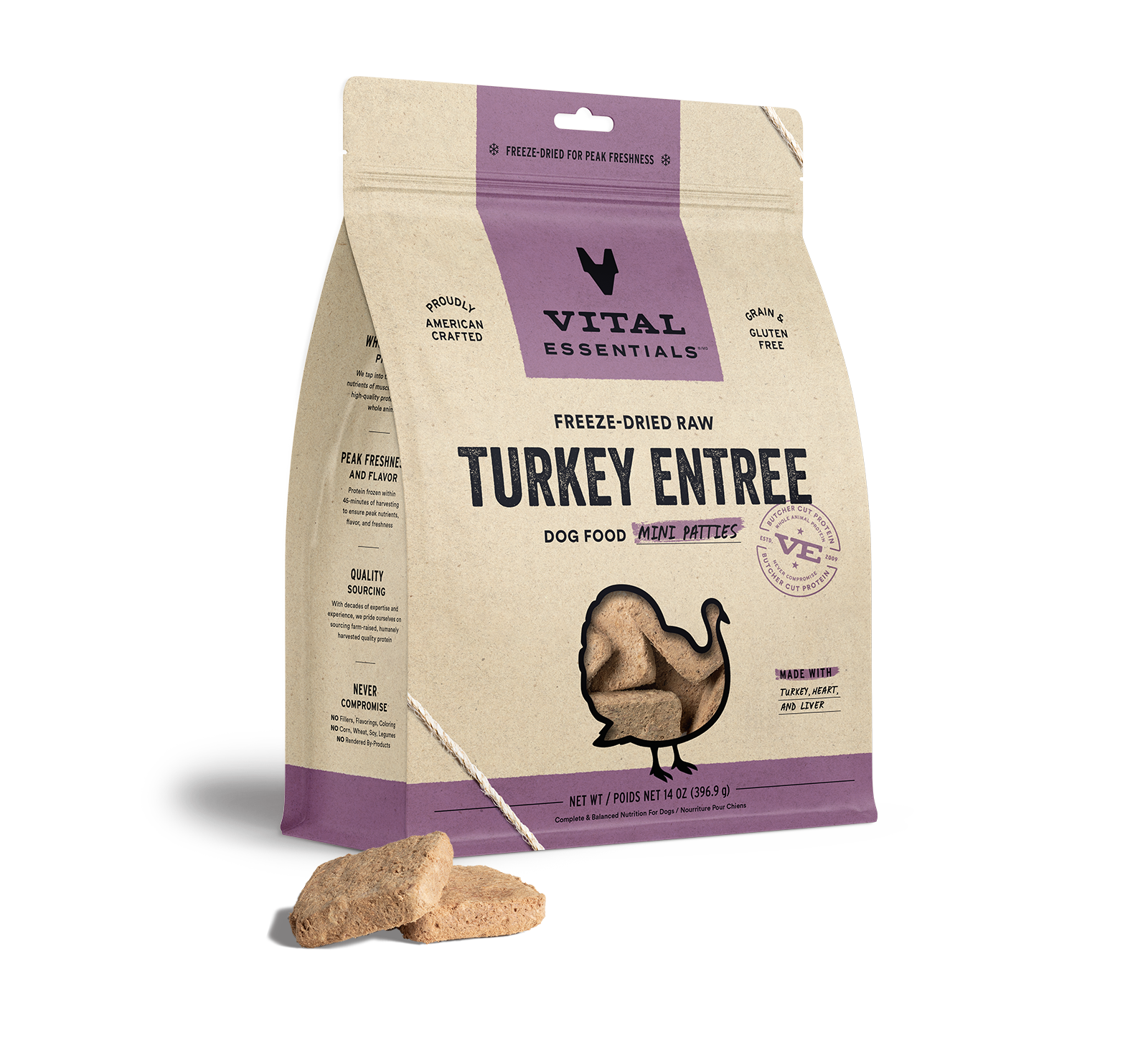 Vital Essentials Turkey Freeze-Dried Mini Patties Dog Food, 14oz