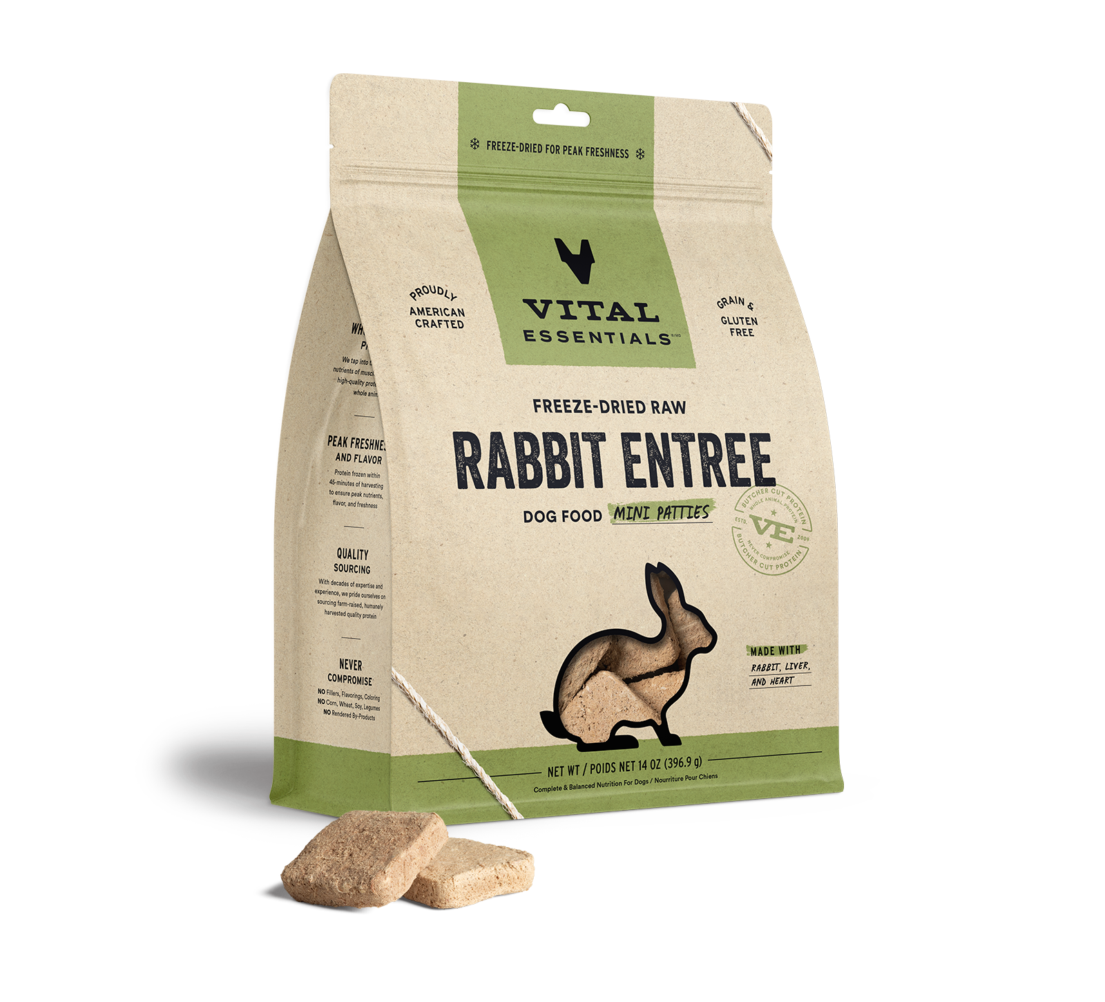 Vital Essentials Rabbit Freeze-Dried Mini Patties Dog Food, 14-oz Bag