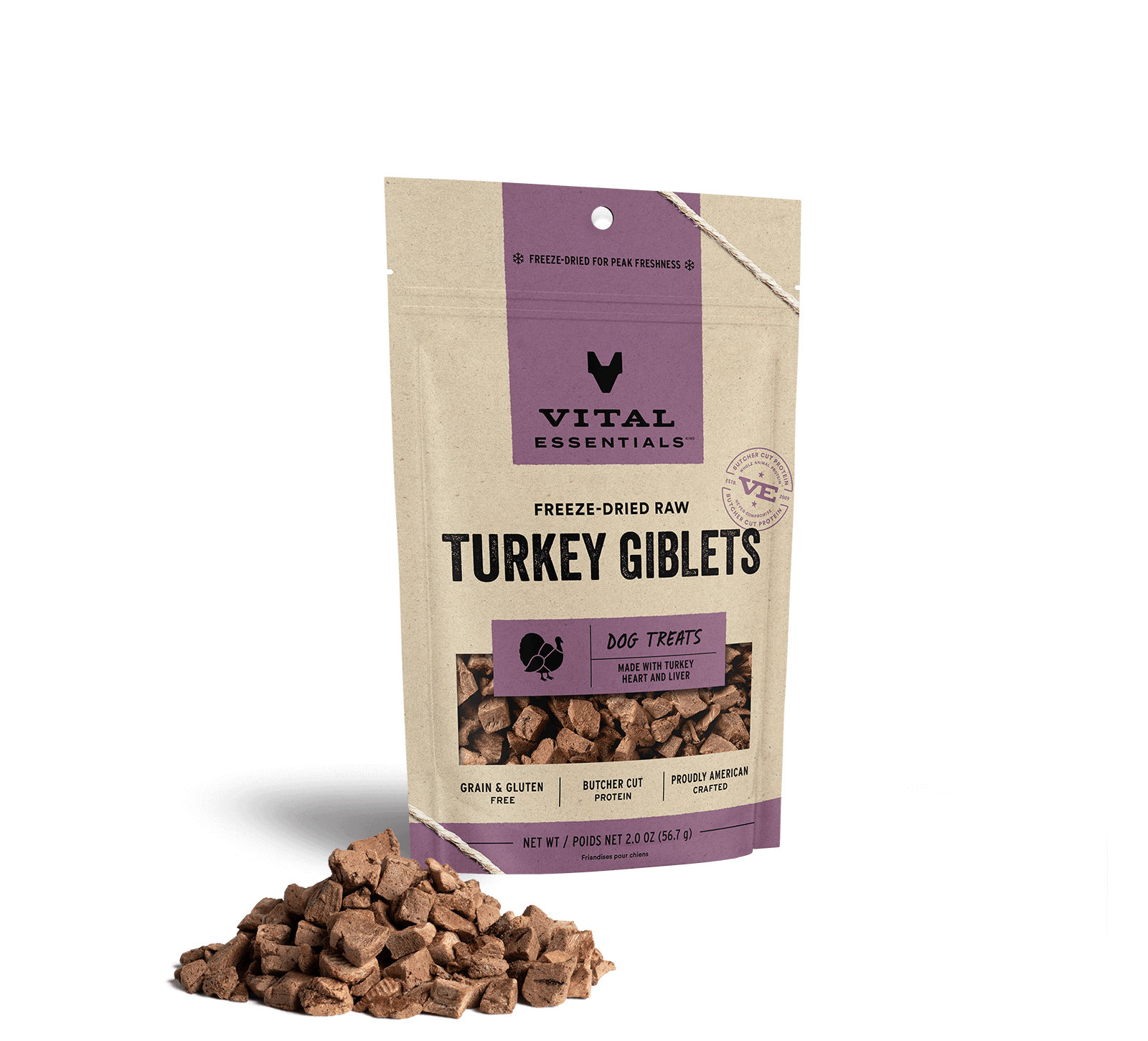 Vital Essentials Freeze-Dried Turkey Giblets Dog Treats, 2oz