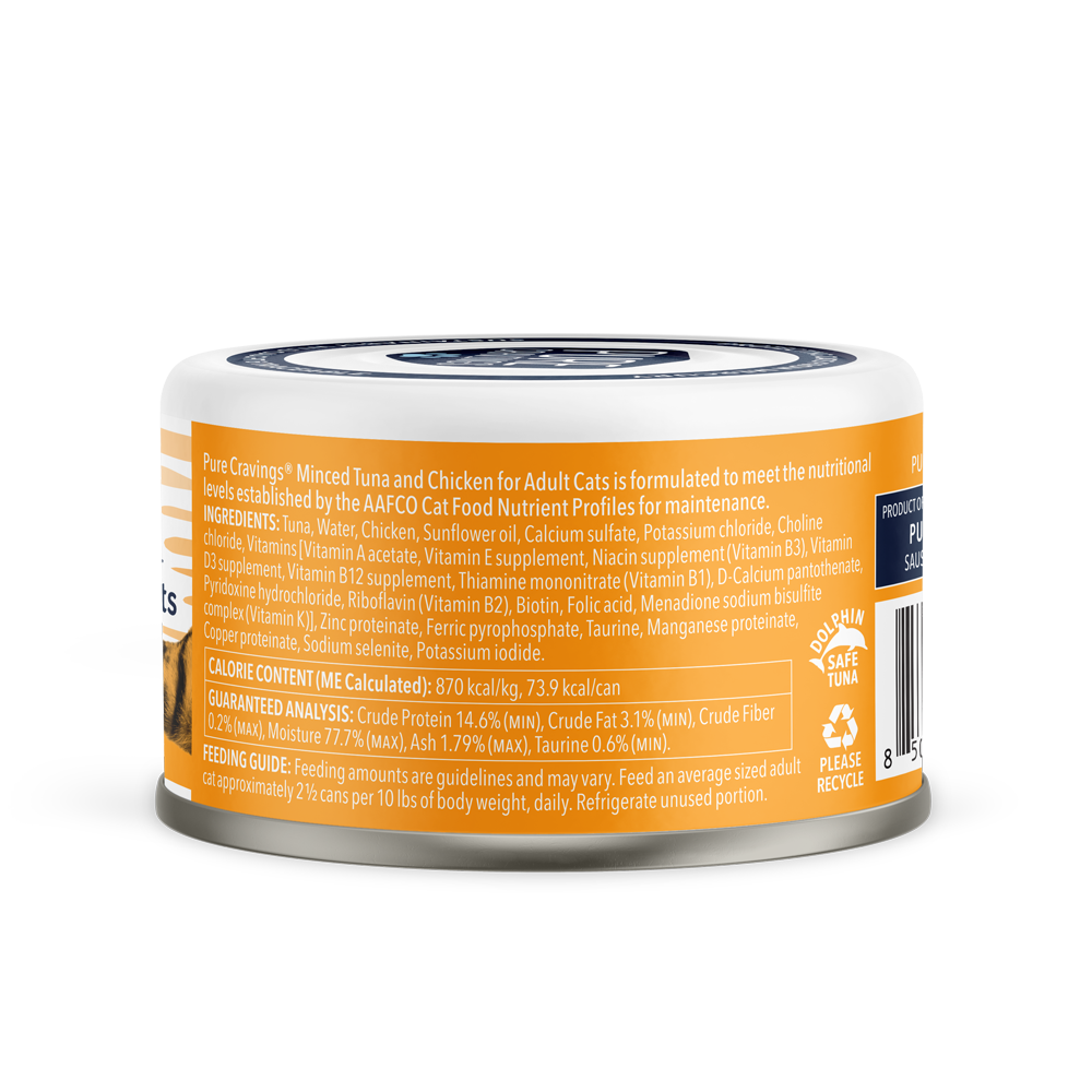 Pure Cravings Minced Tuna & Chicken Mercury Tested Canned Cat Food, 12/3oz