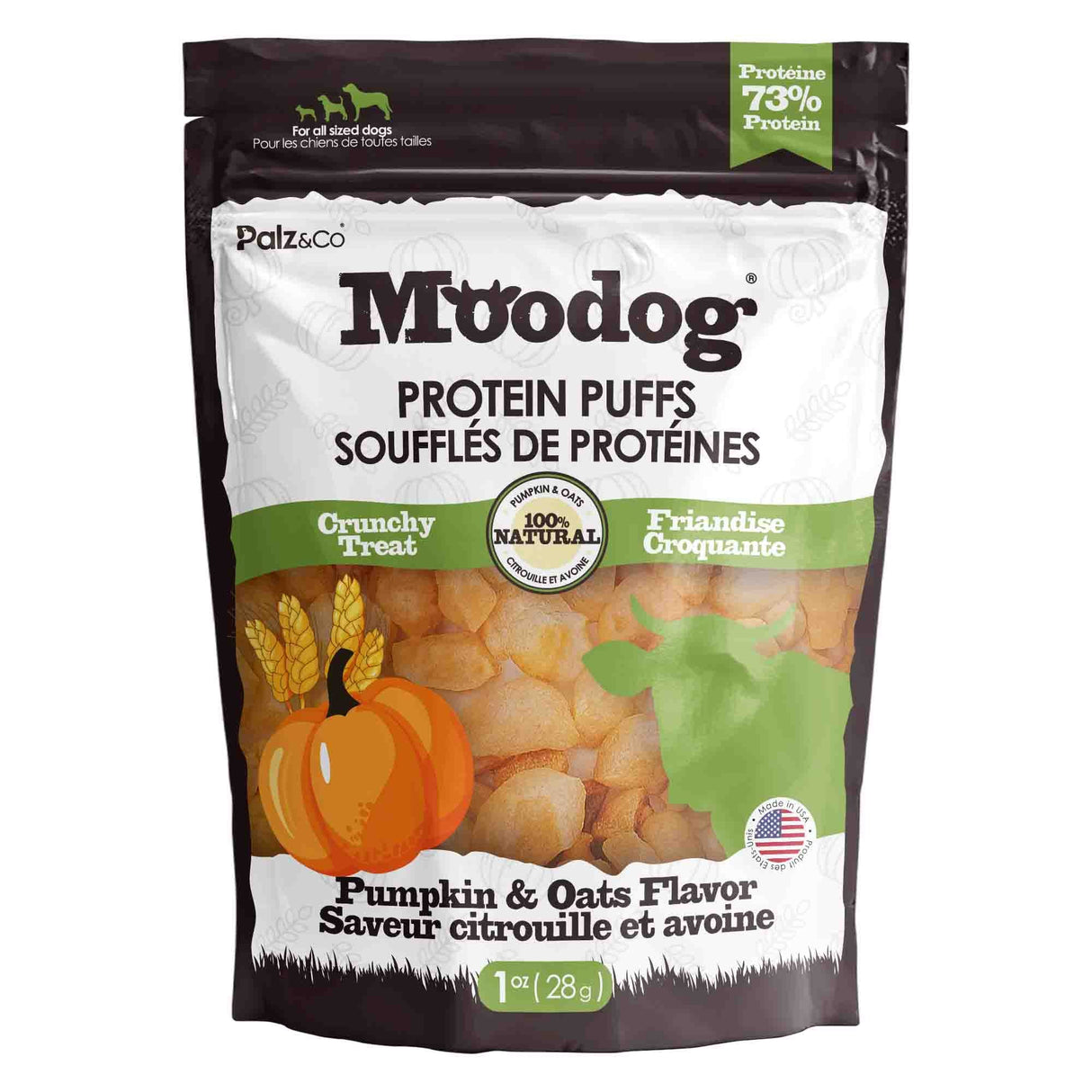 Palz&Co Moodog Beef Protein Puffs Dog Treats, Pumpkin & Oatmeal 1oz