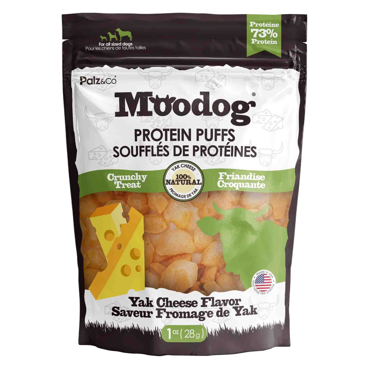 Palz&Co Moodog Beef Protein Puffs Dog Treats, Yak Cheese 1oz