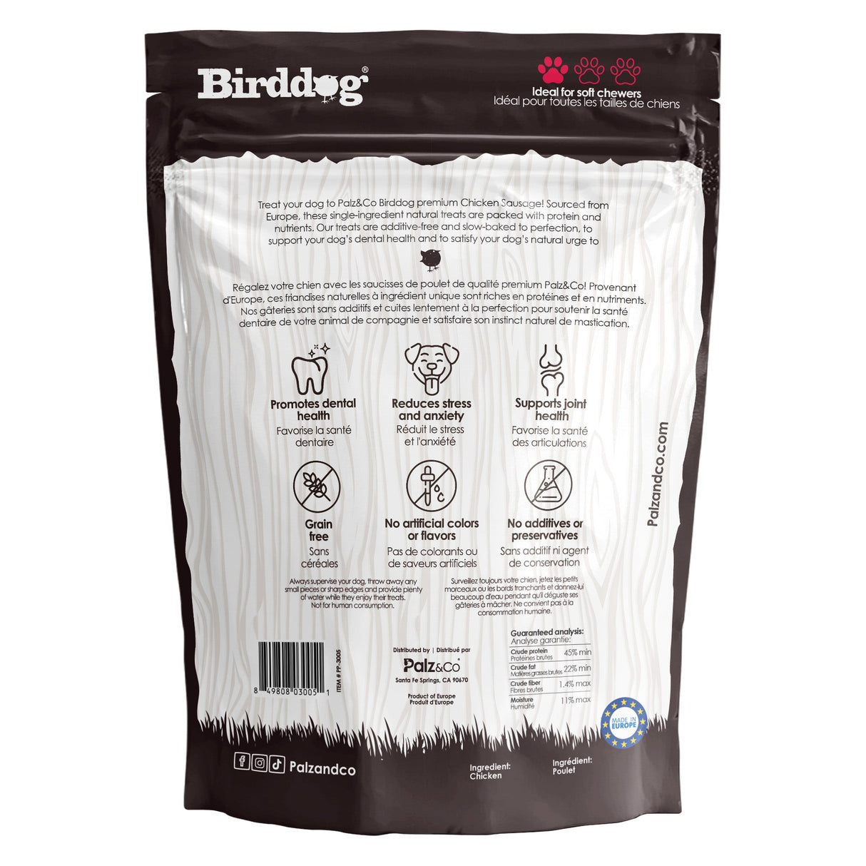 Palz&Co Birddog Chicken Sausage Dog Treats, 8pk