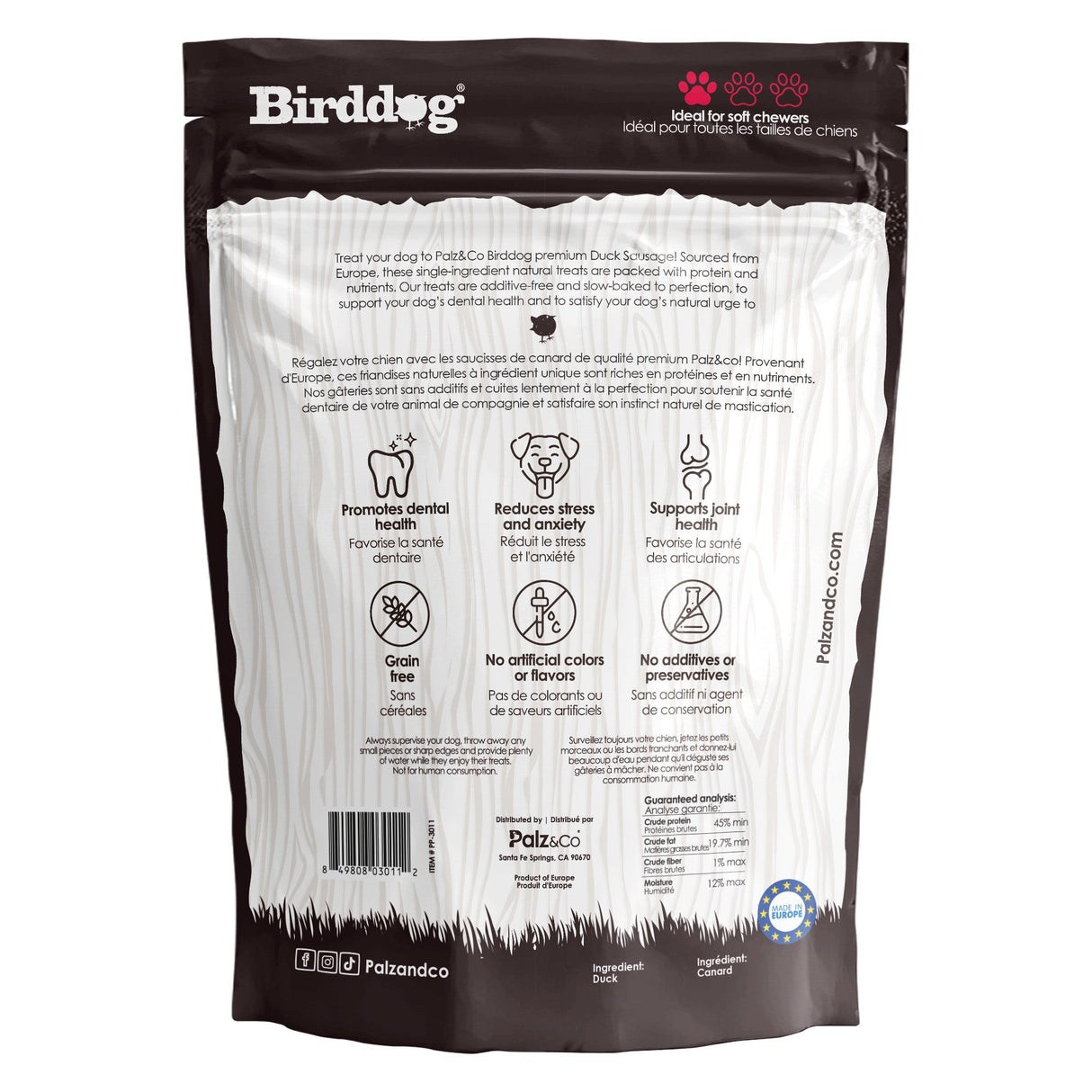 Palz&Co Birddog Duck Sausage Dog Treats, 8pk