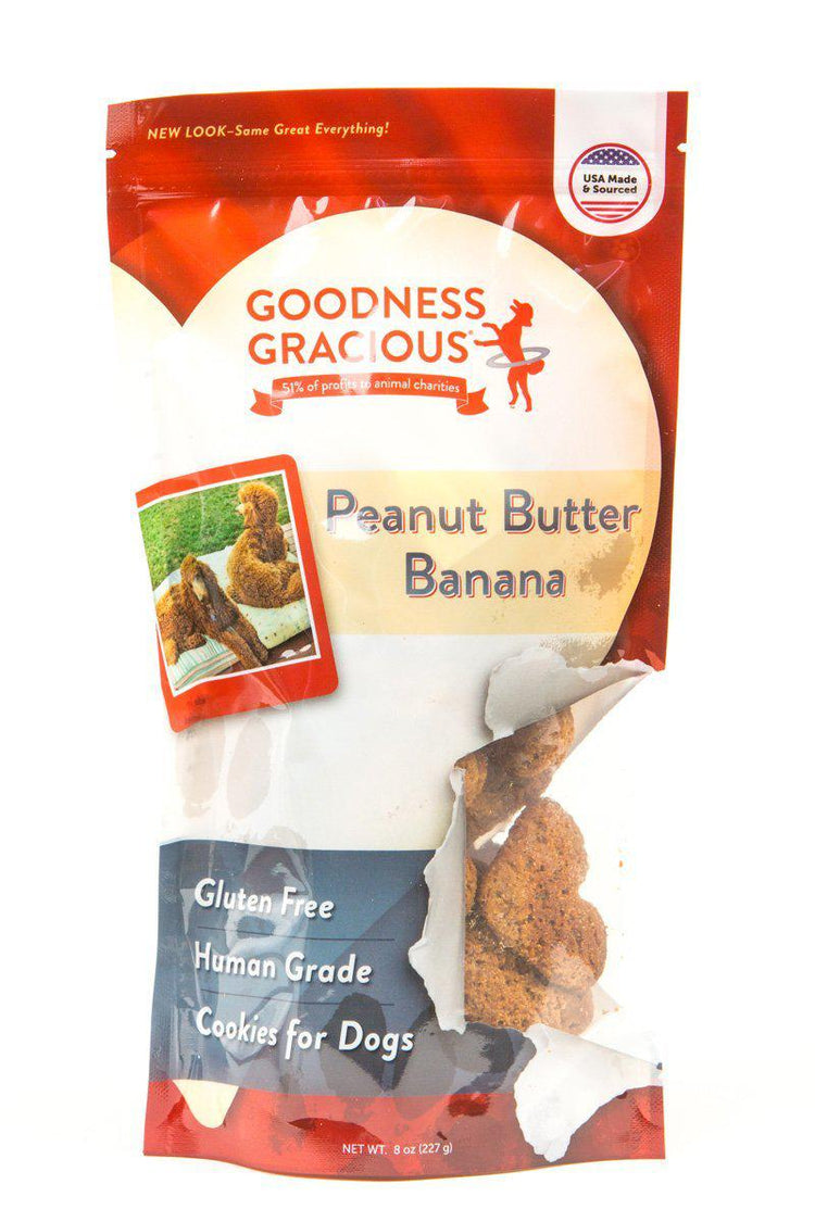 Goodness Gracious Human Grade Peanut Butter Banana Biscuit Dog Treats, 8oz bag
