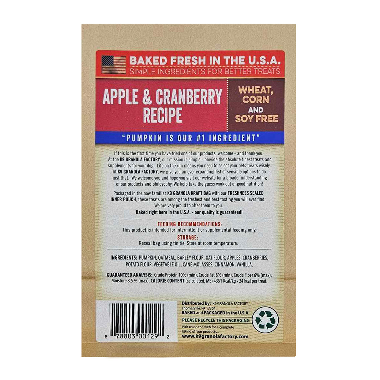K9 Granola Factory Pumpkin Crunchers Dog Treats,  Apple & Cranberry