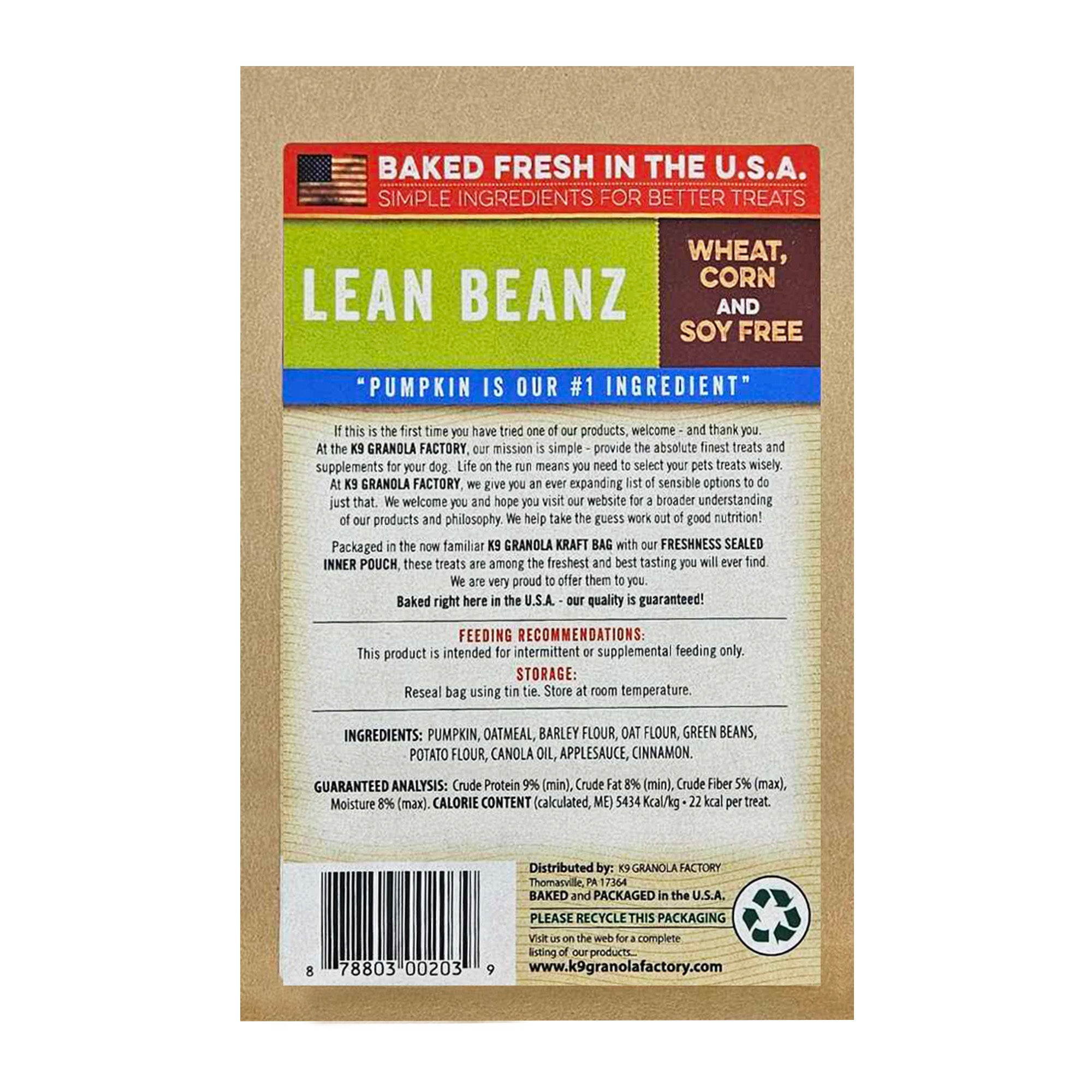 K9 Granola Factory Pumpkin Crunchers Dog Treats, Lean Beanz