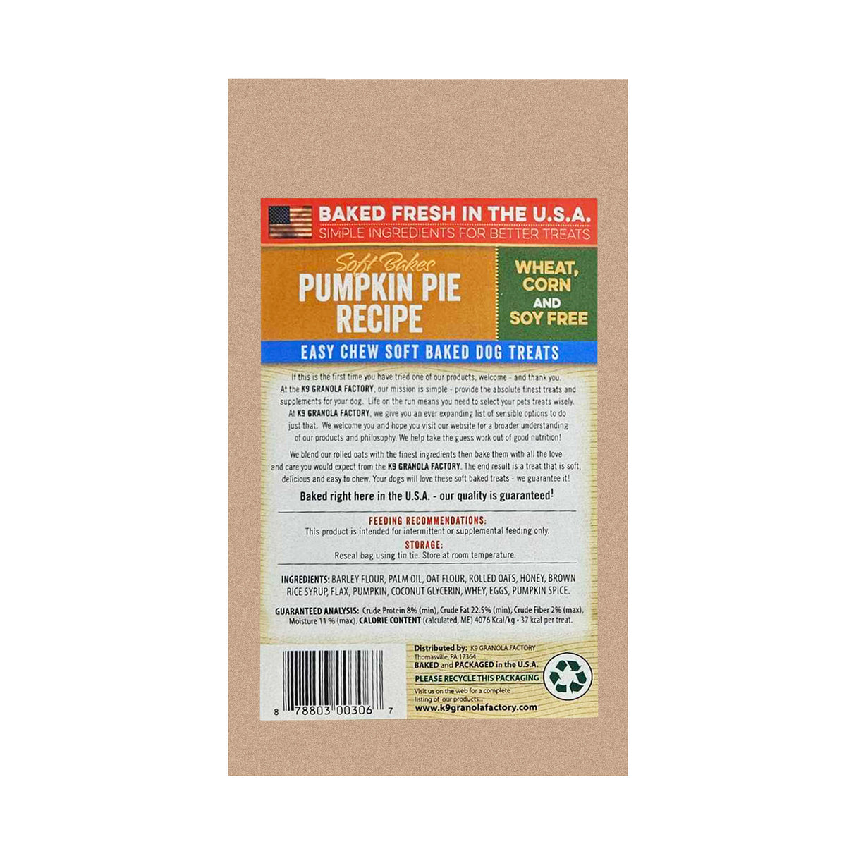 K9 Granola Factory Soft Bakes Dog Treats, Pumpkin Pie