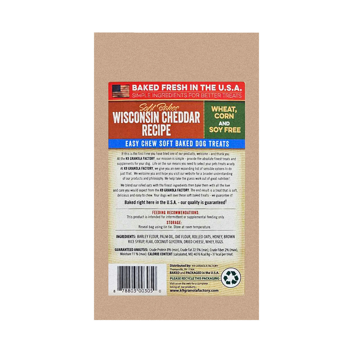 K9 Granola Factory Soft Bakes Dog Treats, Wisconsin Cheddar