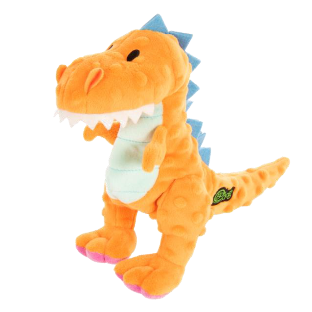 goDog Dinos Durable Squeaky Plush Dog Toy, Orange T-Rex