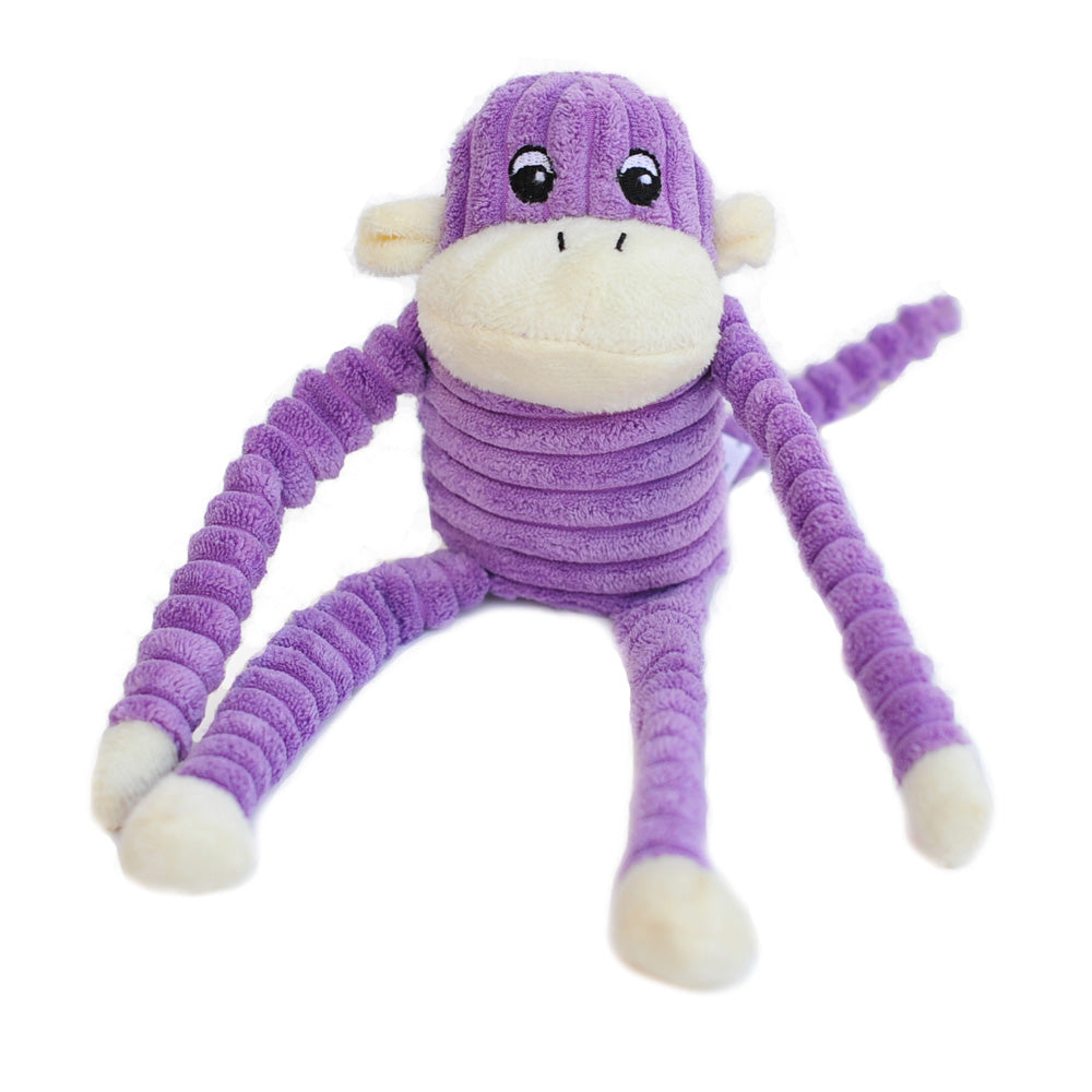Zippy Paws Spencer the Crinkle Monkey Plush Dog Toy, Purple