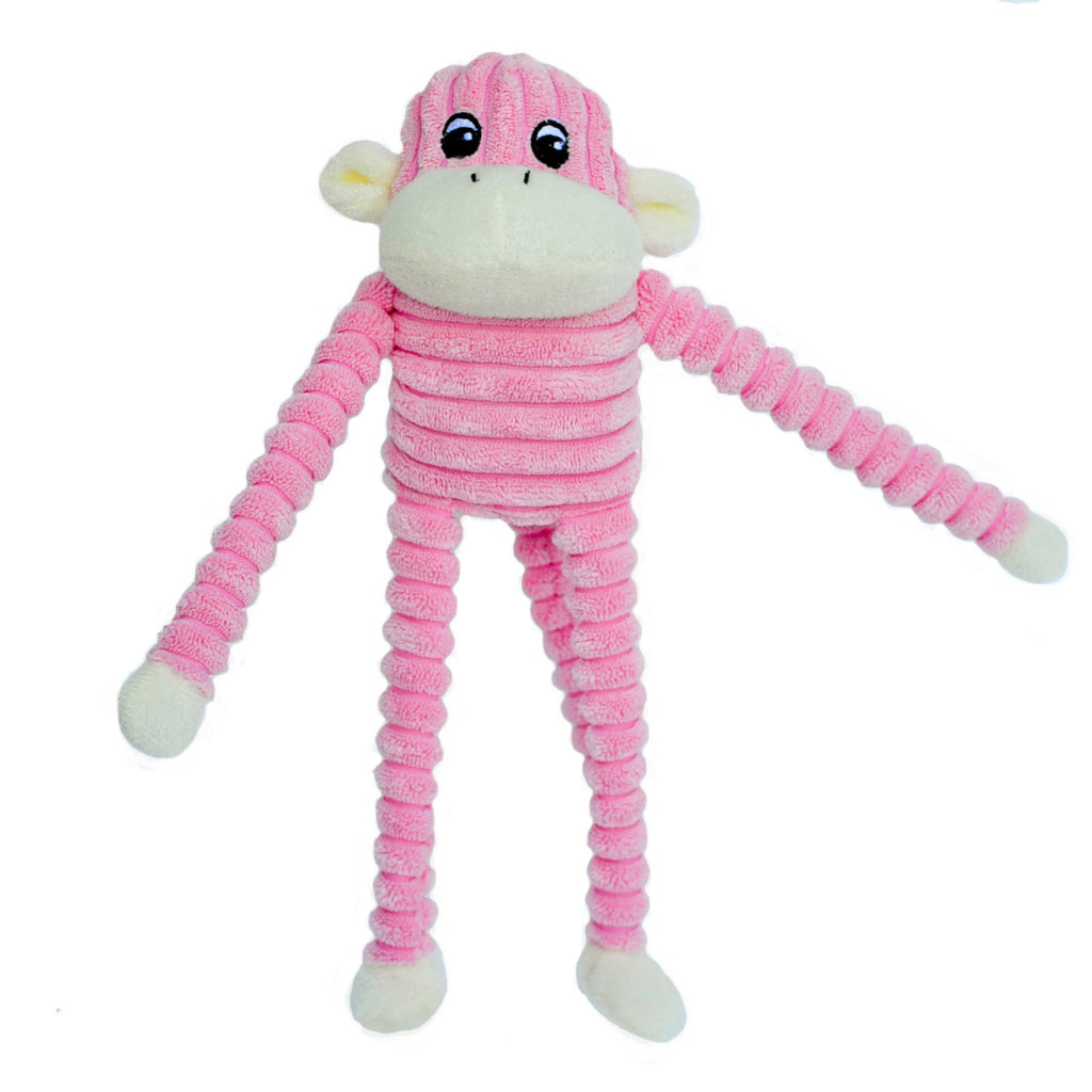 Zippy Paws Spencer the Crinkle Monkey Plush Dog Toy, Pink