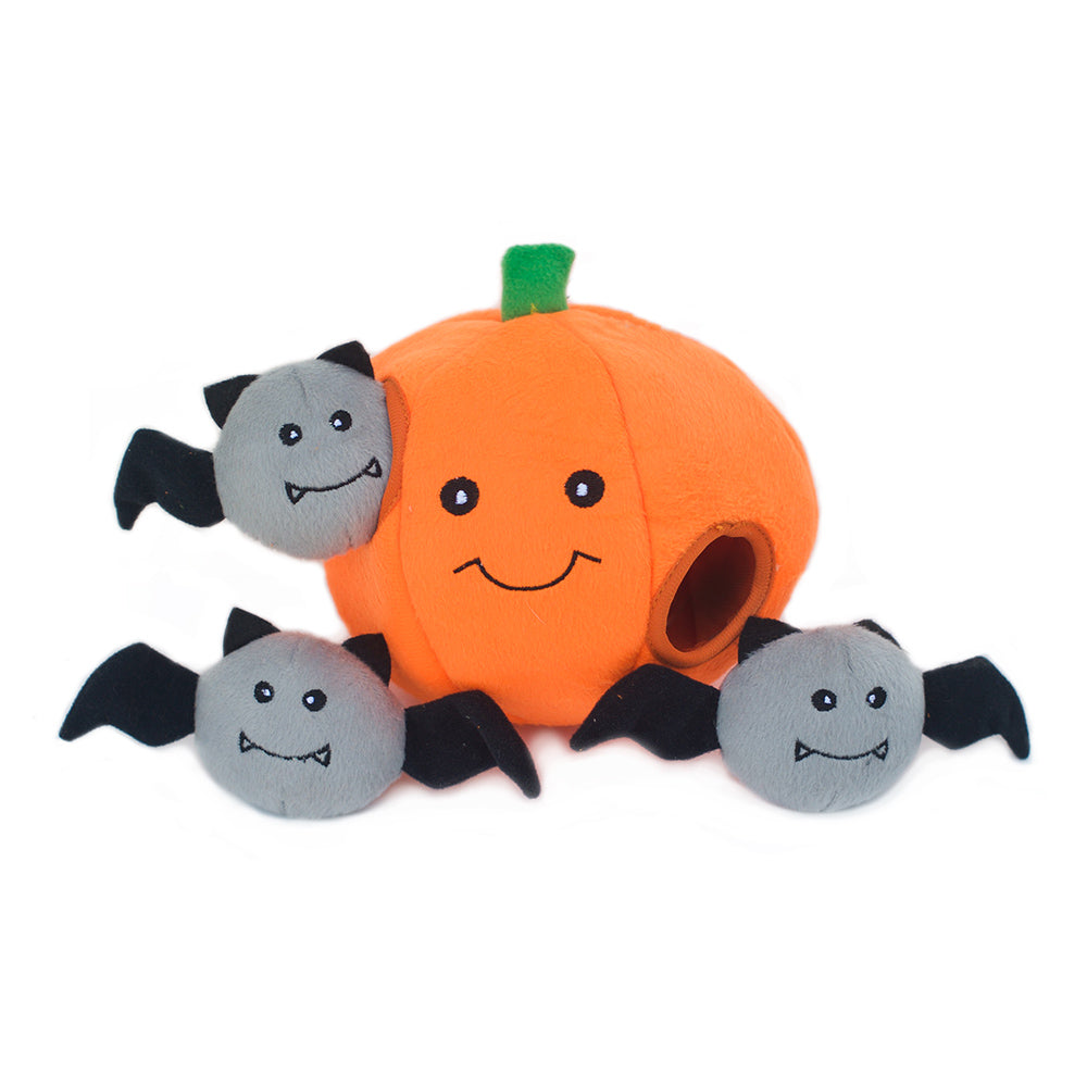 Zippy Paws Halloween 2024 Zippy Burrow Puzzle Plush Dog Toy, Pumpkin