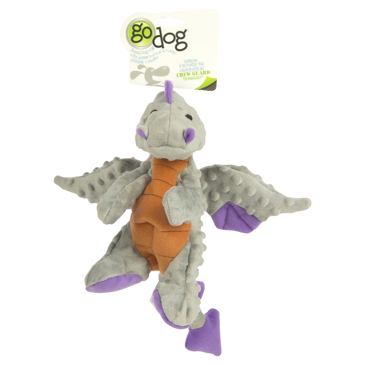 goDog Dragon Durable Squeaky Plush Dog Toy, Grey