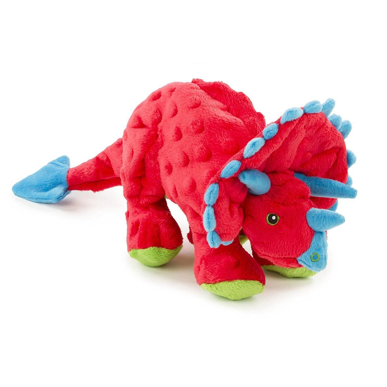goDog Triceratops Dinosaur Durable Squeaky Plush Dog Toy, Large Red