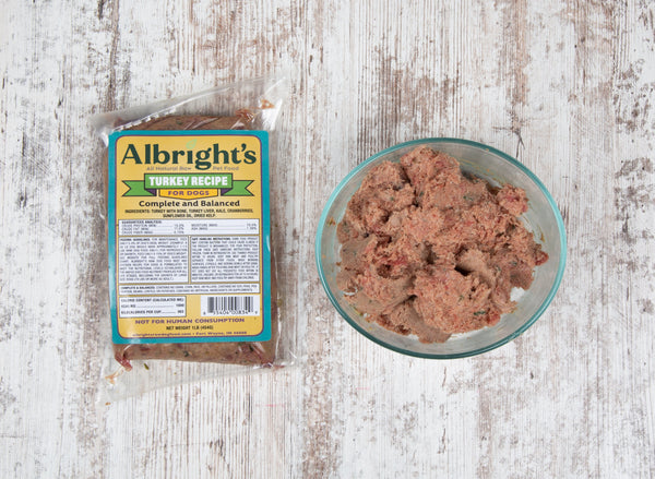 Albrights Turkey Formula Raw Frozen Complete Diet Dog Food, 30ct/30lb Case