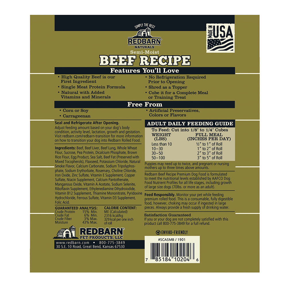 Redbarn Dog Food Roll,  Beef
