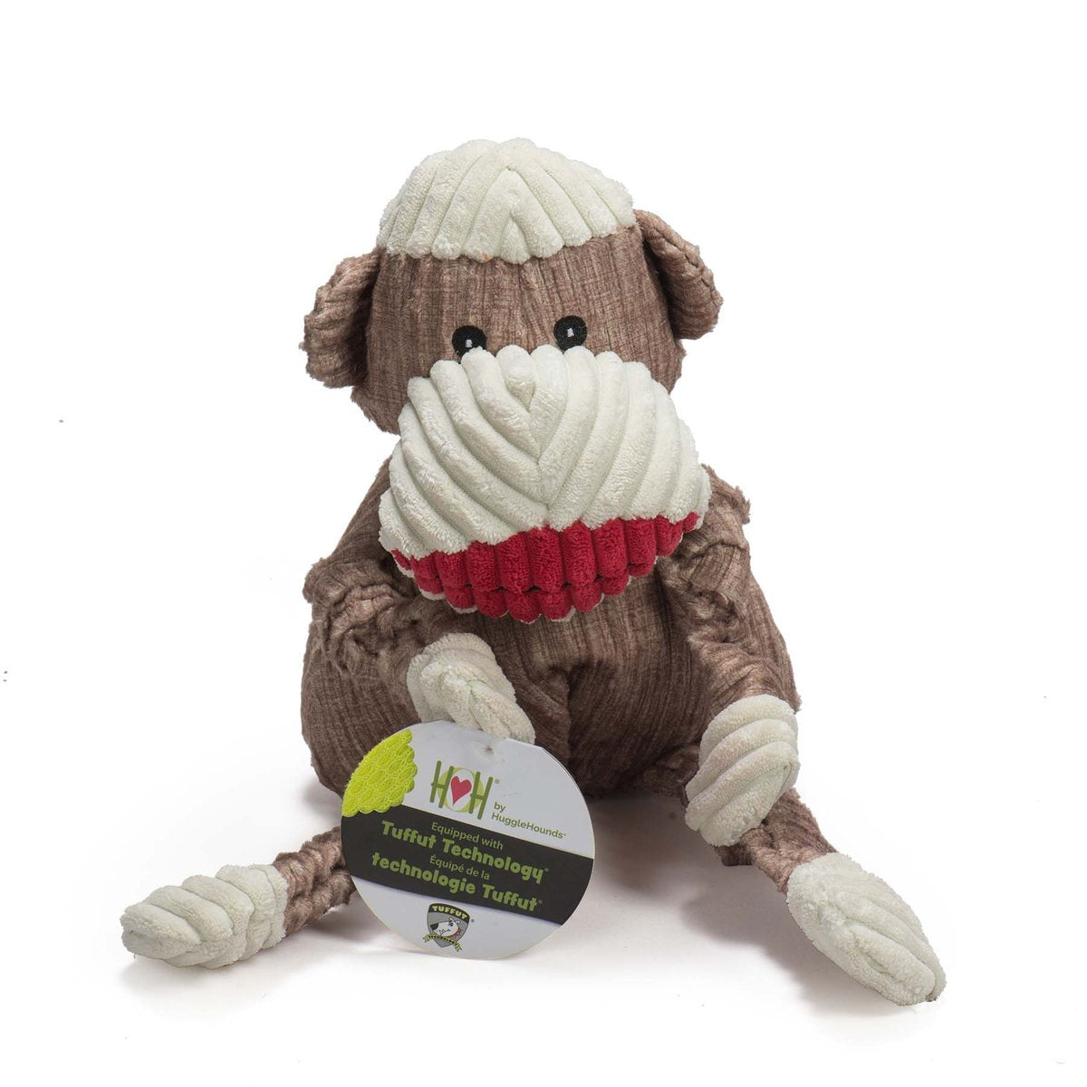 HuggleHounds Knottie Durable Squeaky Plush Dog Toy, Sock Monkey