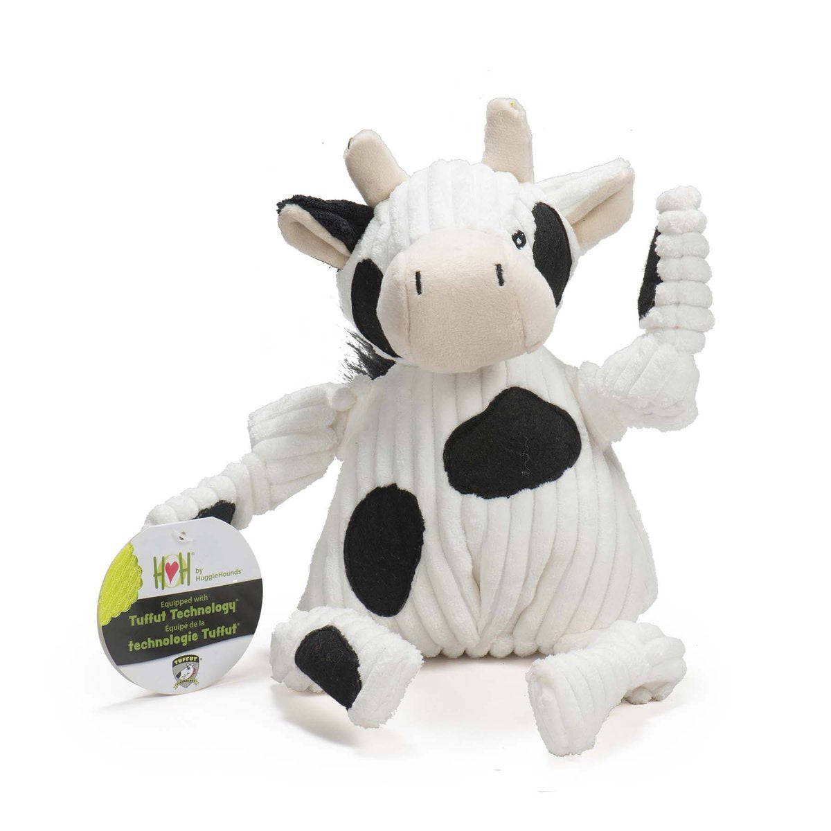 HuggleHounds Knottie Durable Squeaky Plush Dog Toy, Cow