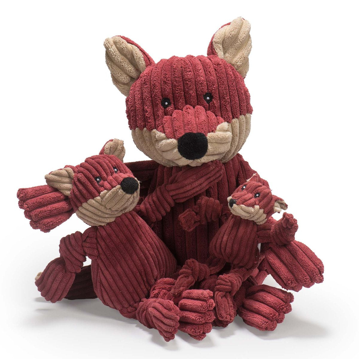 HuggleHounds Knottie Durable Squeaky Plush Dog Toy, Fox