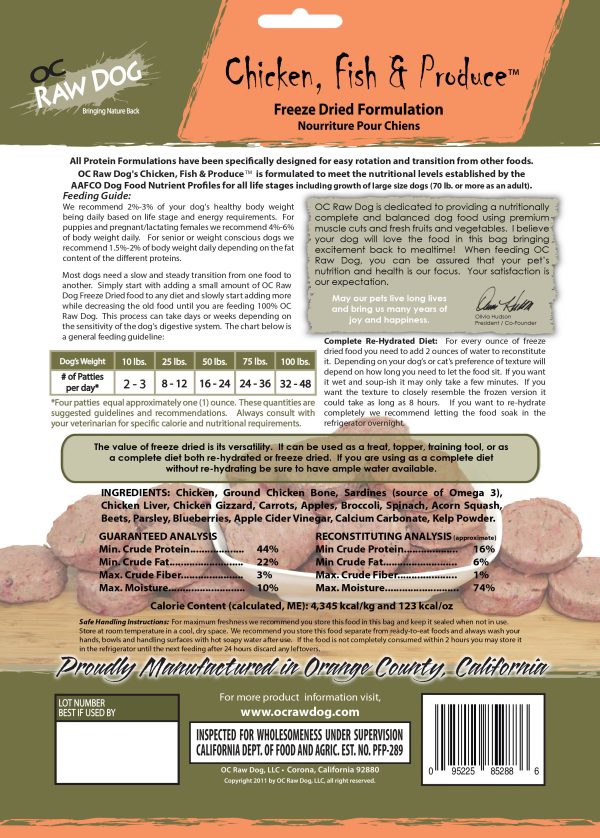 OC Raw Chicken, Fish & Produce Freeze Dried Dog Food