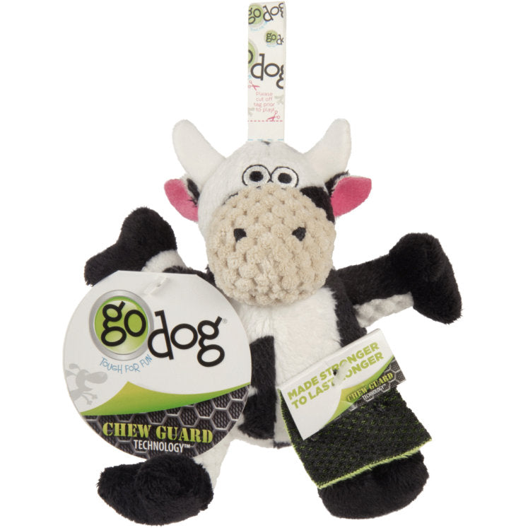 goDog Sitting Cow Durable Squeaky Plush Dog Toy