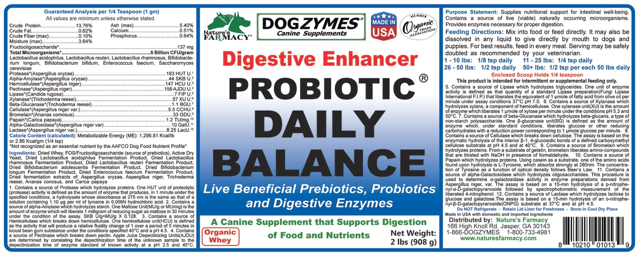 Nature's Farmacy Dogzymes Dis-solvable Probiotic Daily Balance Digestive Enhancer Supplement For Dogs